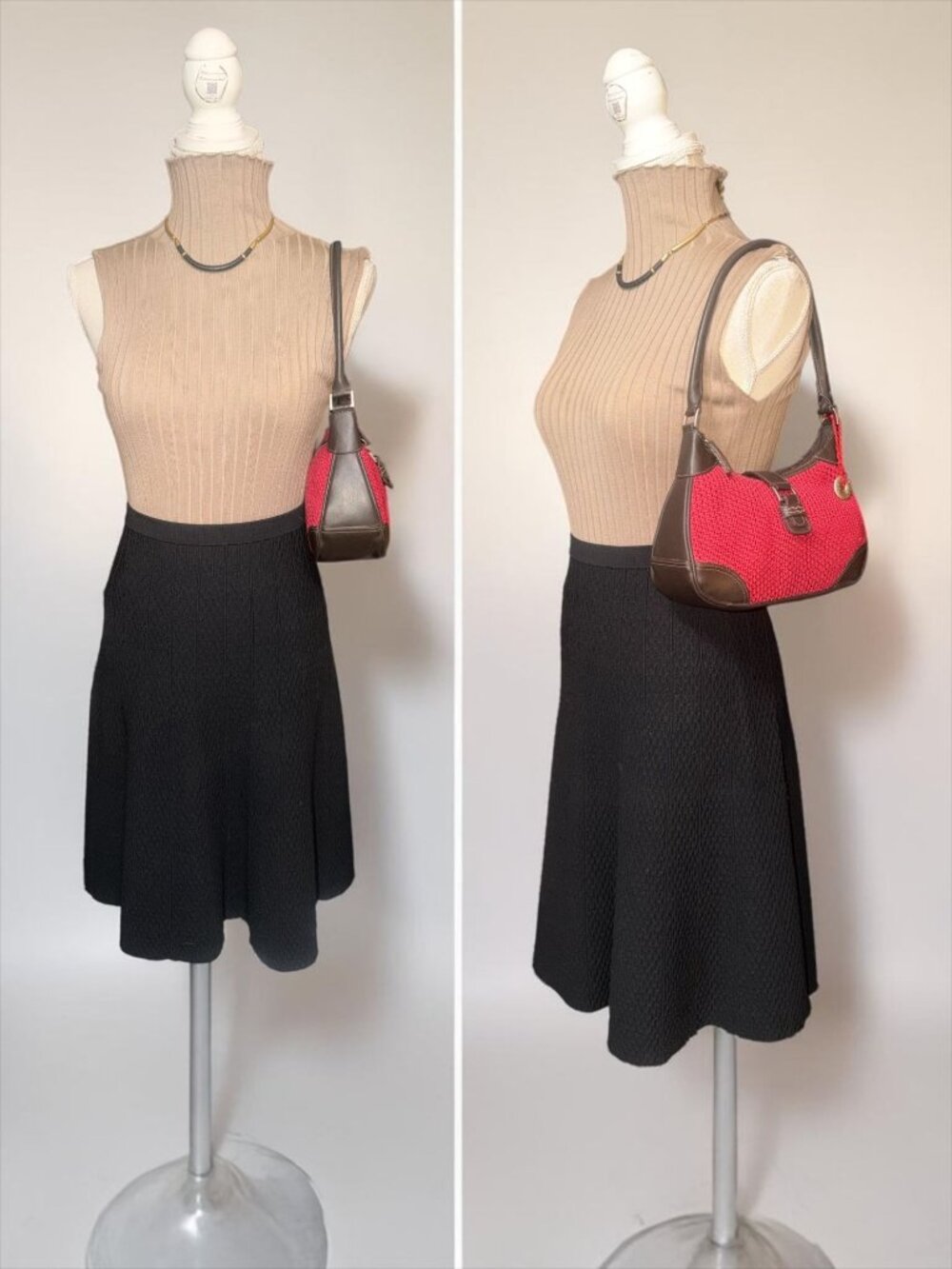 VTG The Sak Small Hobo Red Tightweave Crochet Brown Trim Shoulder Bag Y2K Charm - Picture 2 of 8